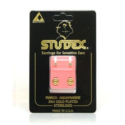 STUDEX Birthstone studs - mini bezel gold - march / aquamarine